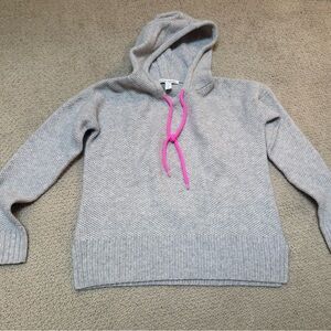 Autumn Cashmere Cozy Gray and Pink Hooded Sweater